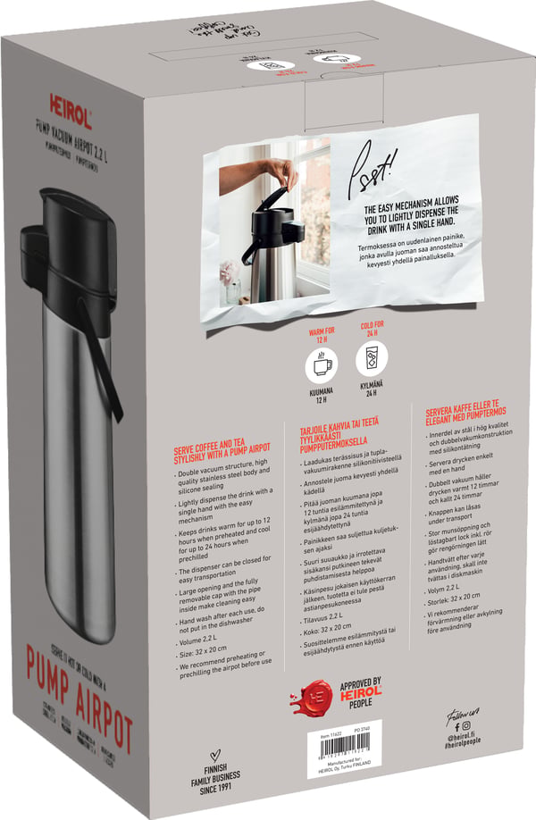 Heirol pump-termos, 2,2 l, stålinsats