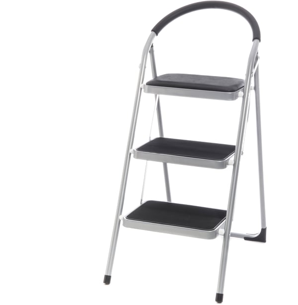 Tarmo - stegepall, 3-nivåer, aluminium och svart