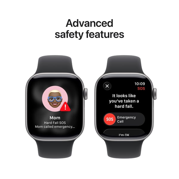 Apple Watch Series 11 (GPS) 42 mm stjärngrå aluminiumhölje och svart sportband, S/M