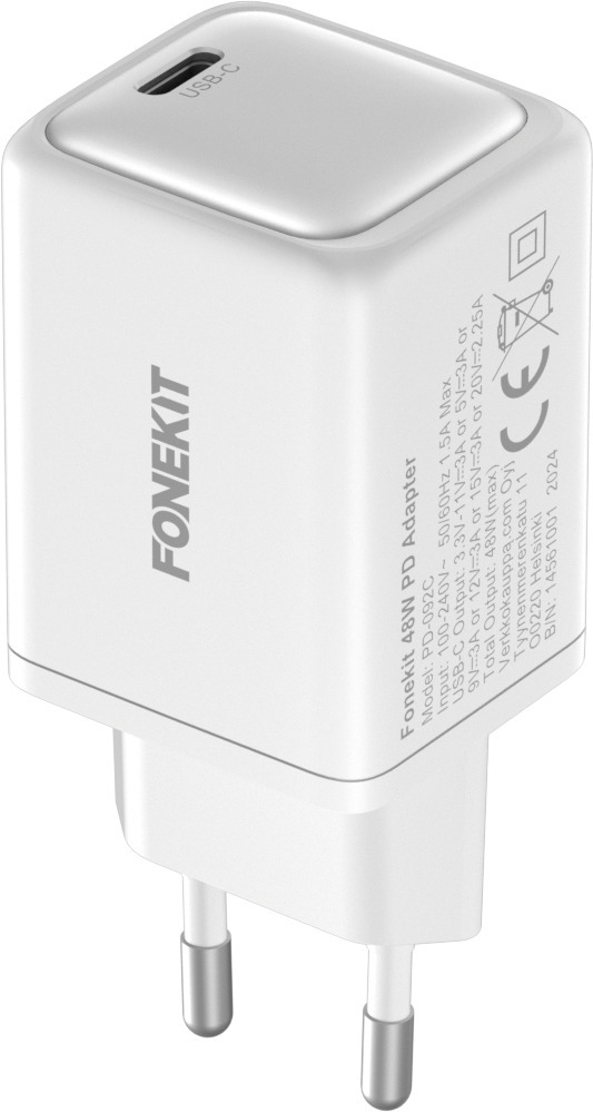 FoneKit GaN PD 45W nätadapter, USB-C, vit