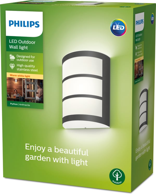 Philips Python -væglampe til udendørs brug, antracit, 2700K