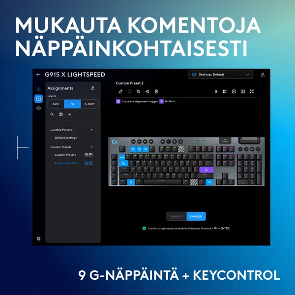 Logitech G915 X LIGHTSPEED -lågprofils gamingtangentbord, Tactile-knappar, svart