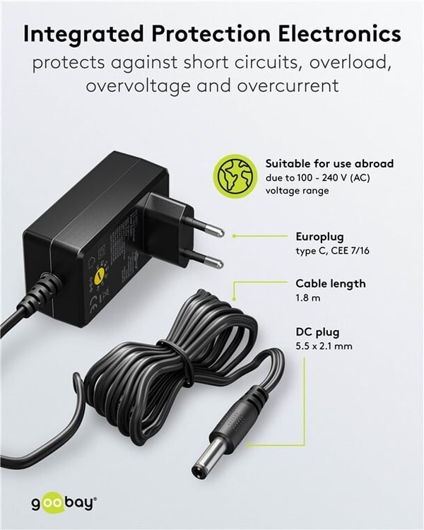 Goobay universalkraftadapter, 3-12 V, 7.2 W, 0.6 A