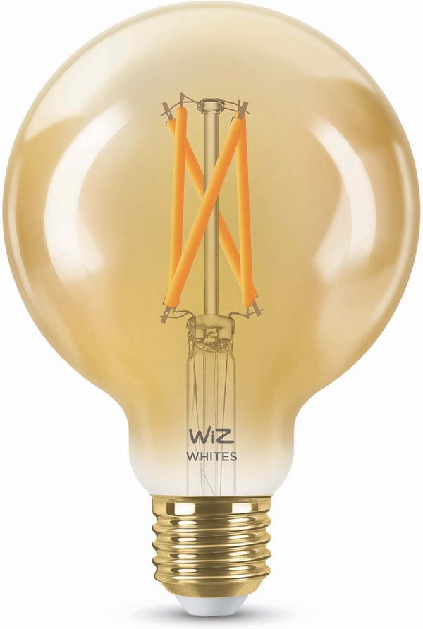 WiZ smartlampa globe, E27, bärnstenfärgat glas, tunable white - vitt ljusnyanser, Wi-Fi, 2000-5000 K, 640 lm, 9 cm