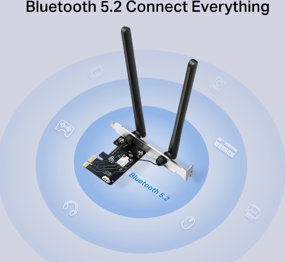 Mercusys AXE5400 Tri-band WiFi 6E PCI-E-adapter och Bluetooth 5.2-adapter