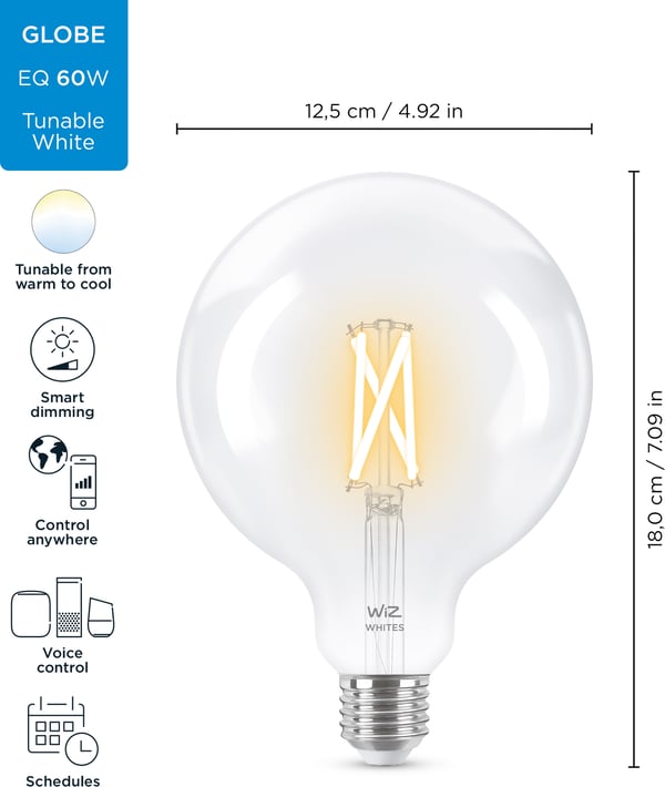 WiZ smartlampe globe, E27, Wi-Fi, 2700-6500 K