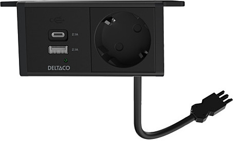 DELTACO strömpanel, 1 uttag, 1x21W A+C USB-laddare, GST18-kontakt