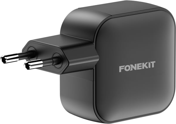 FoneKit GaN PD 70W nätadapter, USB-C + USB-C + USB-A, svart