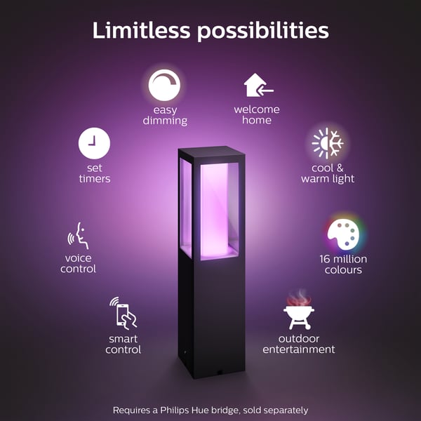 Philips Hue Impress Outdoor-smart bollardlampa, svart, låg, 40 cm, 1200 lm