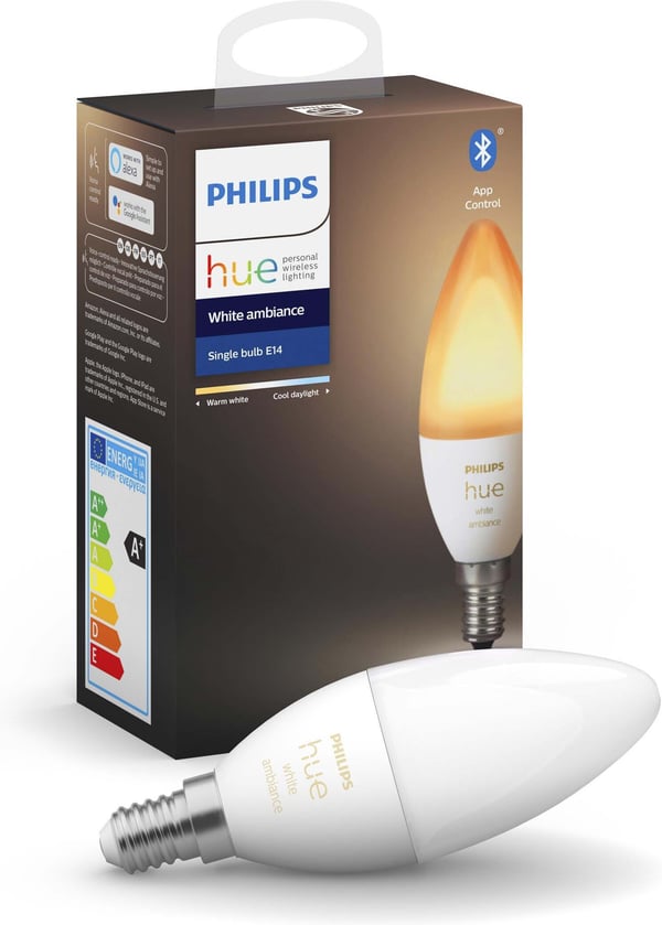 Philips Hue White Ambiance -LED-smartpære, BT, E14, 470 lm