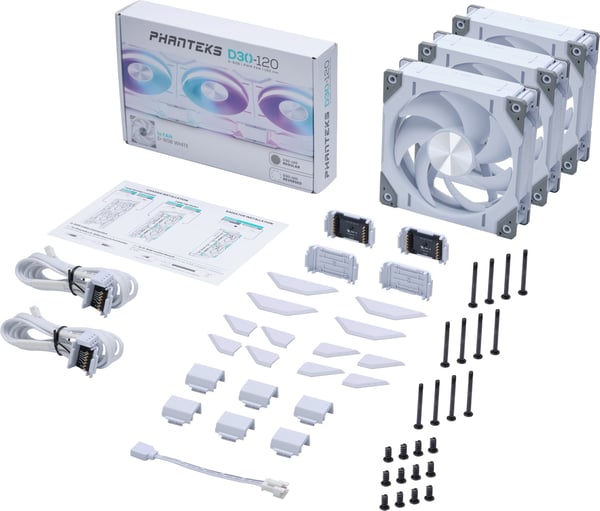 Phanteks D30-120 D-RGB PWM ventilator, hvid, 120 mm, 3 stk.
