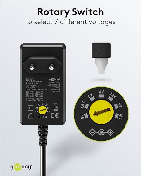 Goobay universalkraftadapter, 3-12 V, 7.2 W, 0.6 A