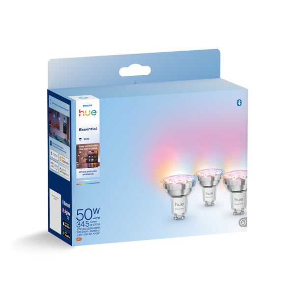 Philips Hue Essential smart spotlampa, White and color ambiance, GU10, 345 lm, 3-pack