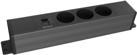DELTACO strømpanel, 3 udtag, 1x21W A+C USB-oplader, GST18-tilslutning, kædning