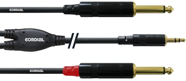Cordial 3,5 mm - 2 x 6,3 mm audio-kabel, 1,5 m