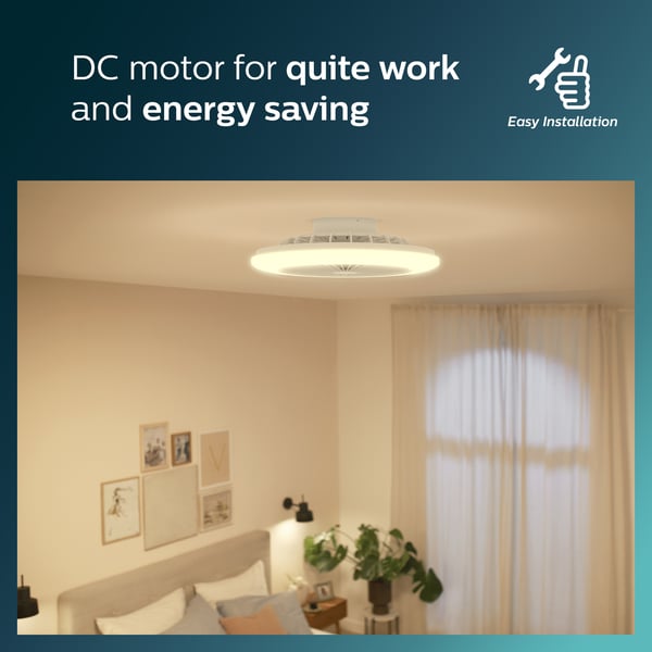 Philips Amigo Flat Fan Ceiling IR RD 20W+42W -fläktlampa, vit