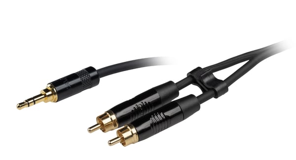 Fuj:tech 3,5 mm TRS hane – 2 x RCA hane adapterkabel, 1 m, svart