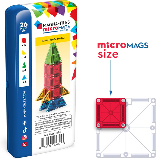 MAGNA-TILES® microMAGS Reselåda magnetisk byggsats, 26 delar