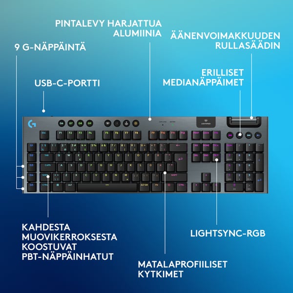 Logitech G915 X LIGHTSPEED -lågprofils gamingtangentbord, Tactile-knappar, svart