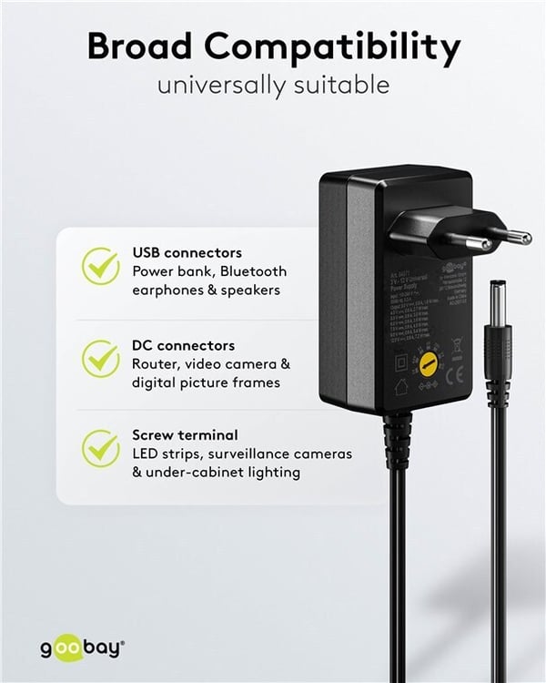 Goobay universalkraftadapter, 3-12 V, 7.2 W, 0.6 A