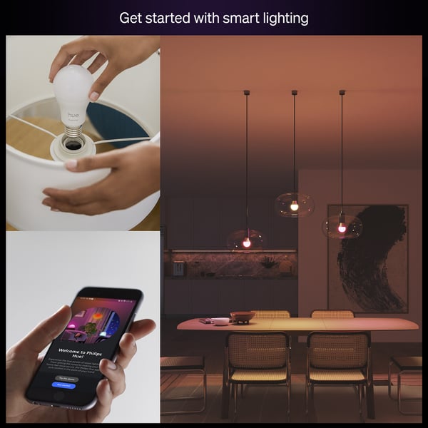 Philips Hue Essential smart lampa, vit och färgad belysning, E27, 806 lm