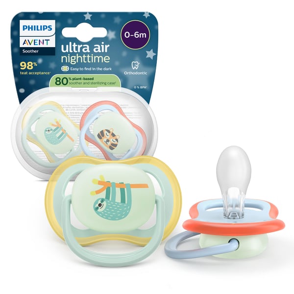 Philips Avent Ultra Air Night Time napp, 0–6 mån, 2 st, ljusblå/ljusgrön