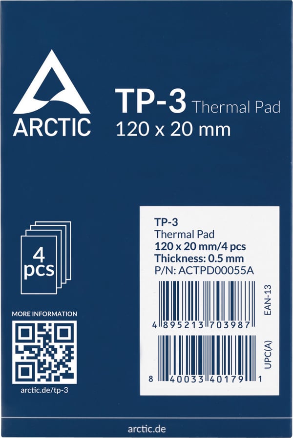 ARCTIC TP-3 värmedyna, 120 x 20 mm, 0,5 mm, 4 st