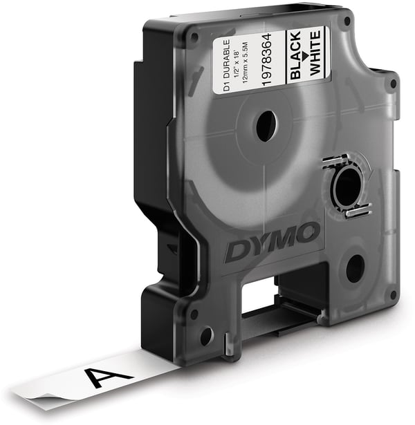 Dymo D1 Durable -hållbar etikett 12 mm x 5,5 m, svart på vit botten
