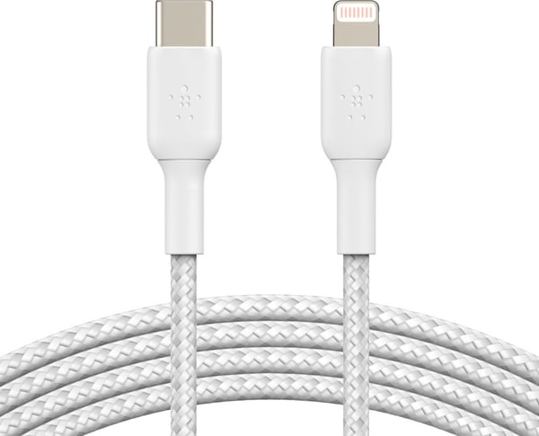 Belkin BOOST CHARGE™ Lightning - USB-C kabel flätad, 1m, vit