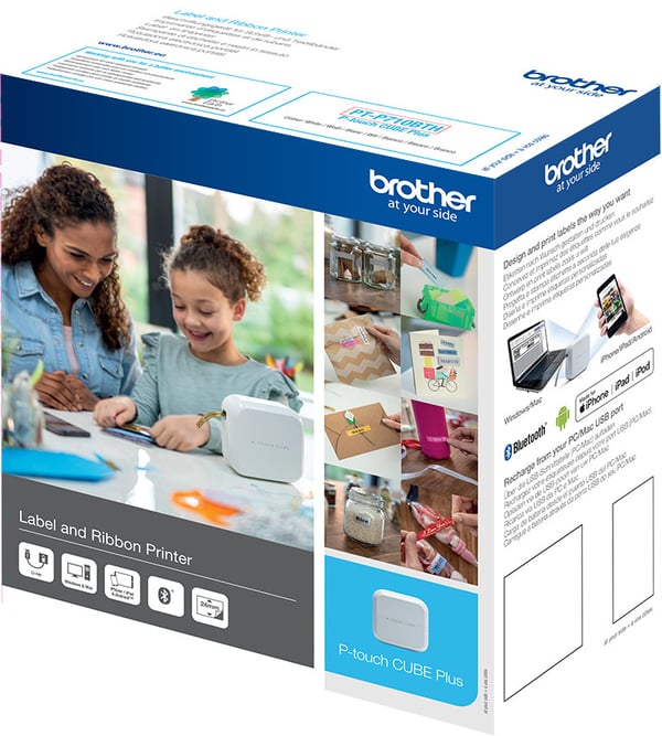 Brother P-touch CUBE Plus PT-P710BTH -laddningsbar etikettskrivare med Bluetooth-anslutning