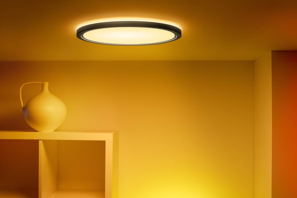 WiZ SuperSlim loftlampe, rund, sort, WiFi, 32 W, RGB, 2200-6500 K, 3750 lm