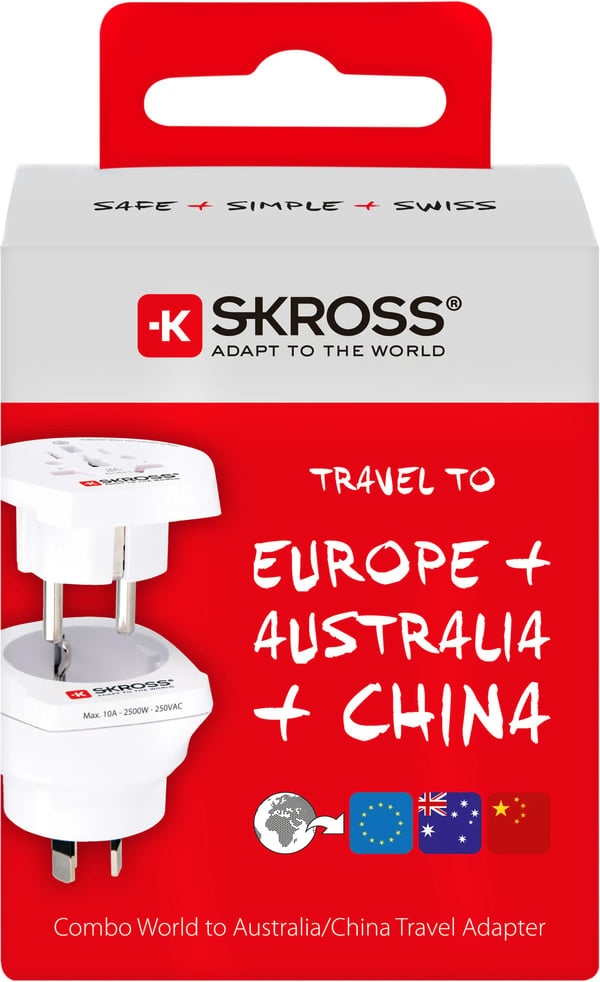 SKROSS Combo World rejseadapter Australien/Kina 2in1, Australien og Europa