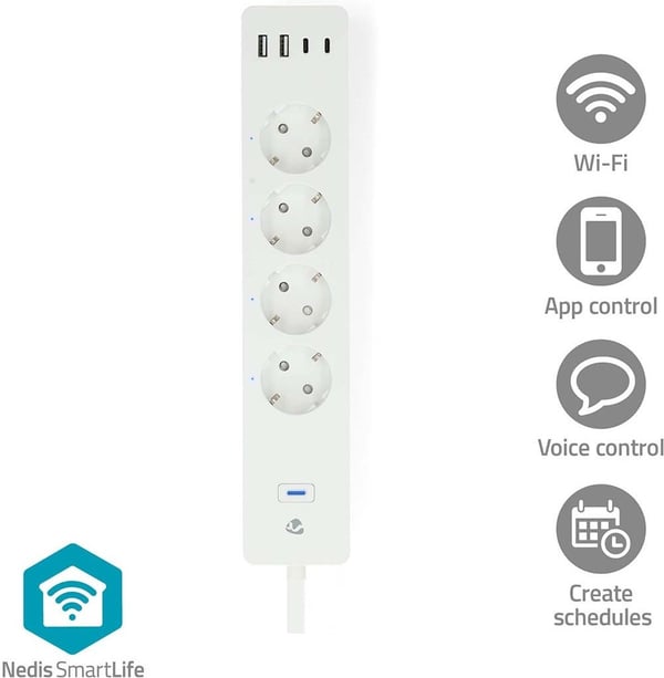 Nedis SmartLife WIFIP313FWT -smartförlängningssladd, 16 A, 3680 W