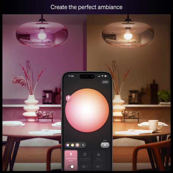 Philips Hue Essential smart lampa, vit och färgad belysning, E27, 806 lm