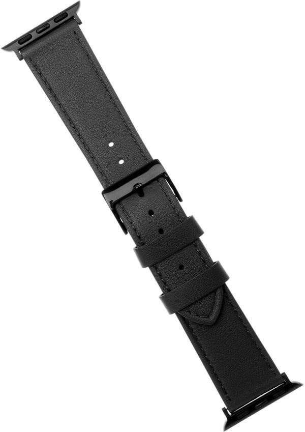 Fixerad läderrem för smartklocka, Apple Watch 42 / 44 / 45 / 49 mm, svart