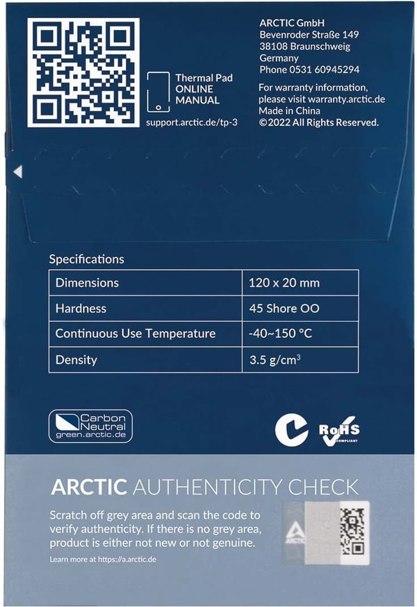 ARCTIC TP-3 värmedyna, 120 x 20 mm, 0,5 mm, 4 st