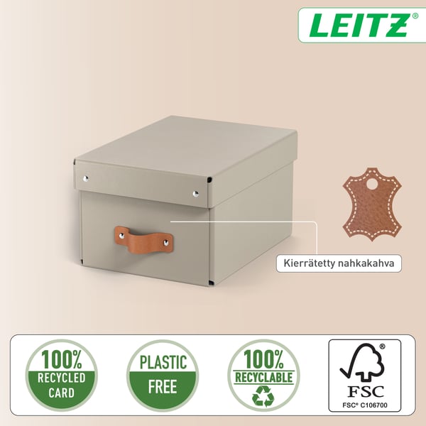 Leitz Puro förvaringslåda med lock, storlek S, 7 l, 2 st, beige