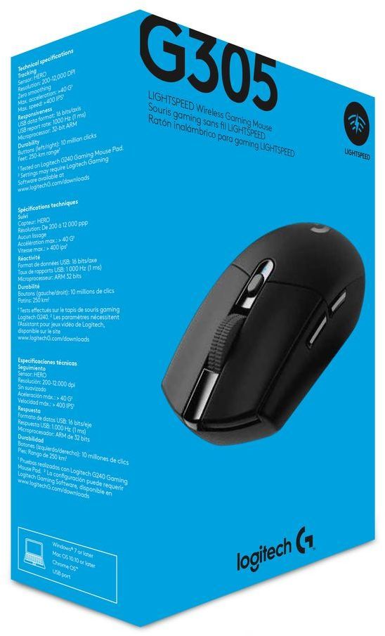 Logitech G305 -trådlös LIGHTSPEED speldatormus, svart