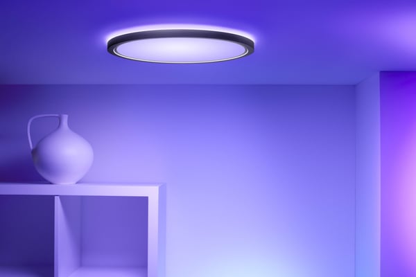 WiZ SuperSlim loftlampe, rund, sort, WiFi, 32 W, RGB, 2200-6500 K, 3750 lm