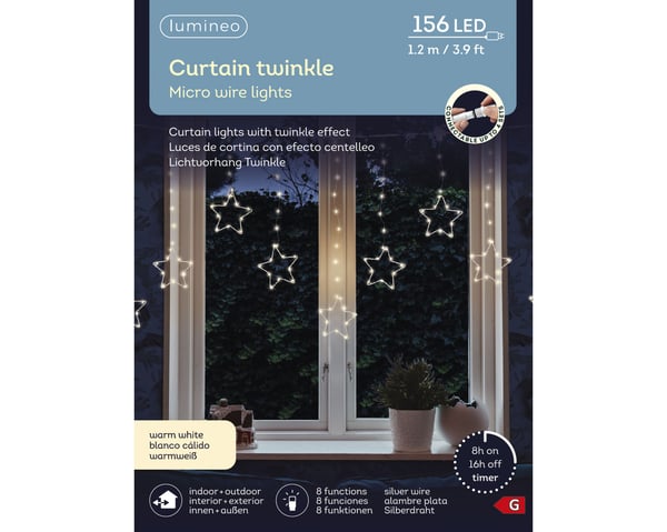 Lumineo Micro LED stjärnglans dekorationsljusslinga för utomhusbruk, 120 x 60 cm
