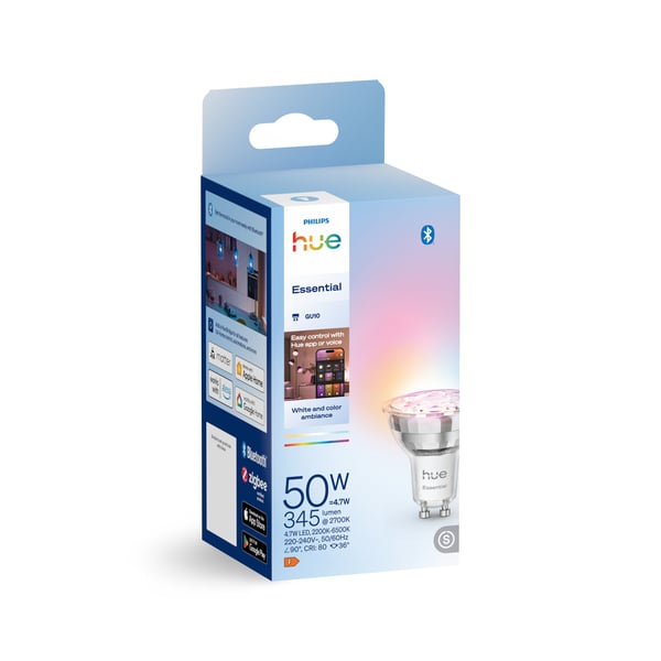 Philips Hue Essential smartlampa, Vit och färgad belysning, GU10, 345 lm