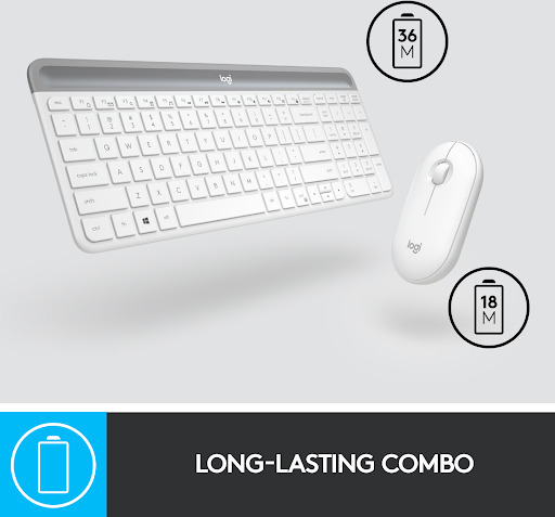 Logitech MK470 Slim -tastatur og mus, hvid