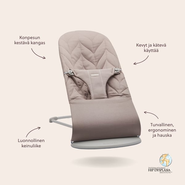 BabyBjörn Bliss Woven skråstol, sandgrå, bladmønstret