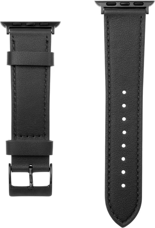 Fixerad läderrem för smartklocka, Apple Watch 42 / 44 / 45 / 49 mm, svart