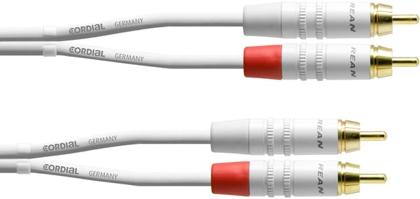 Cordial 2 x RCA hane - 2 x RCA hane -kabel, 1,5 m, vit