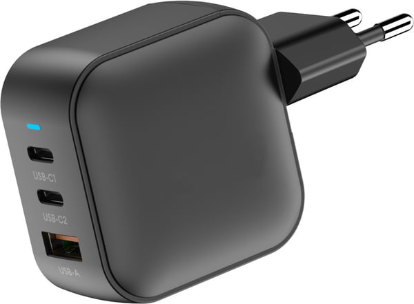 FoneKit GaN PD 70W nätadapter, USB-C + USB-C + USB-A, svart
