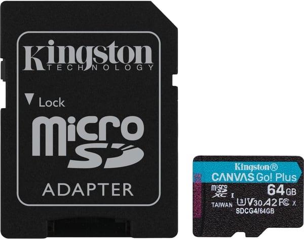 Kingston 64 GB microSDXC Canvas Go! Plus Gen4-minneskort + SD-adapter