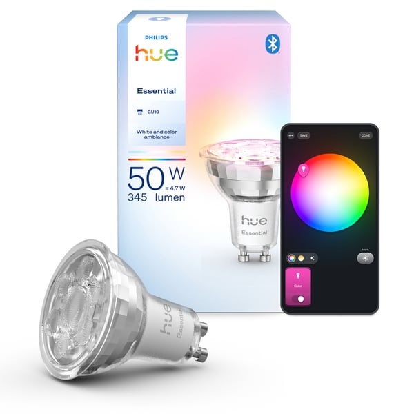 Philips Hue Essential smartlampa, Vit och färgad belysning, GU10, 345 lm