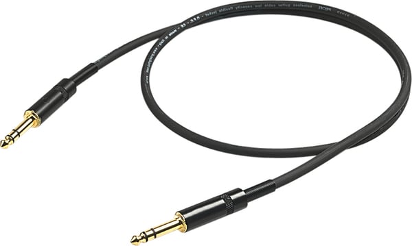 PROEL 6,3mm stereo hanstik - 6,3mm stereo hanstik, 2m, sort