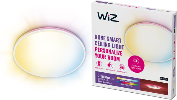WiZ Rune-taklampa, vit, RGBW alla färger och nyanser av vitt ljus, Wi-Fi, 40 cm